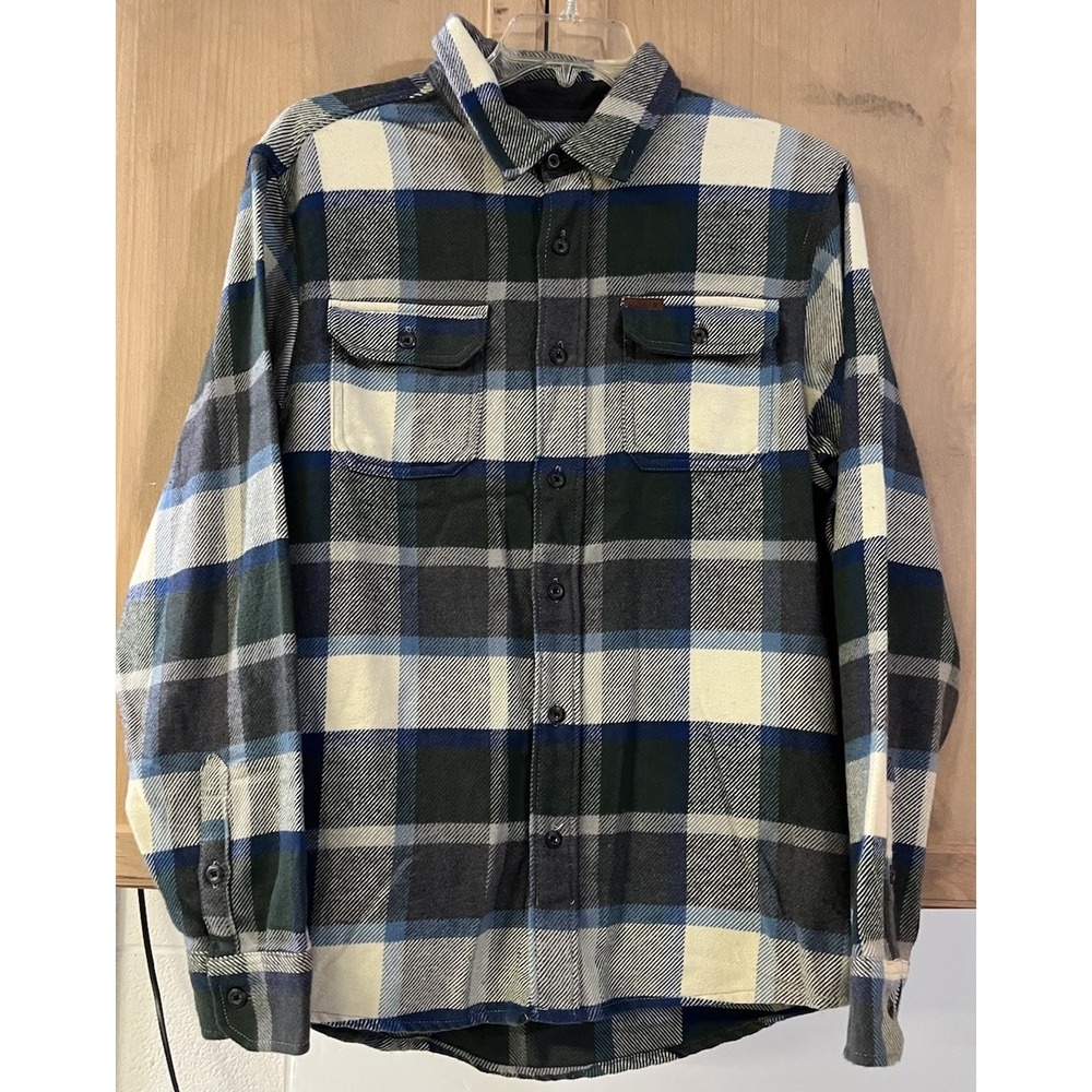 Orvis Flannel Shirt Mens Large Green Blue Plaid Long‎ Sleeve Button Up Pocket